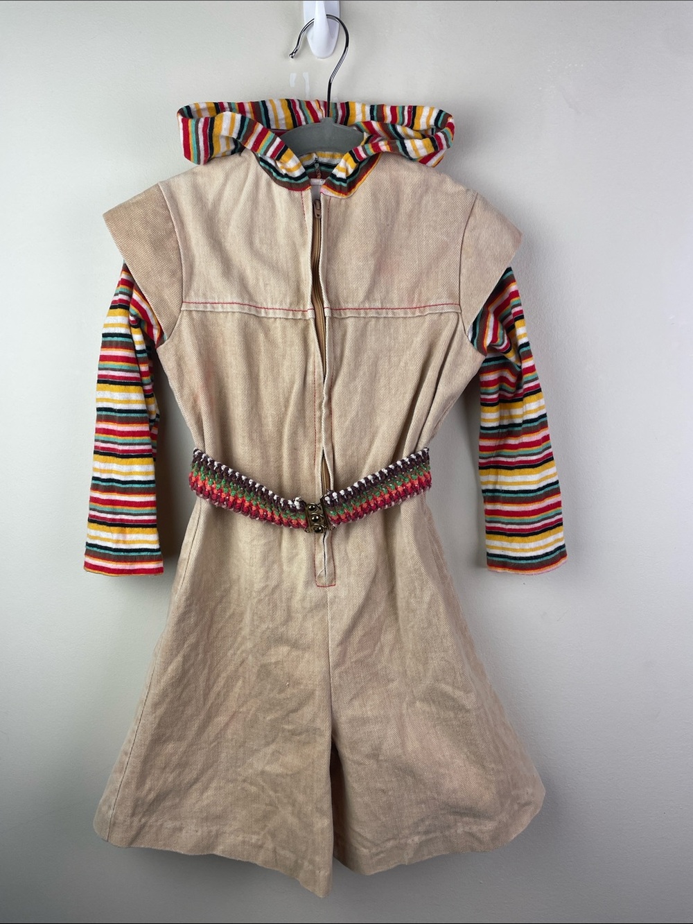 Vintage Sears Gaucho Culottes Suit Zip Front Groovy Fabric Belt
